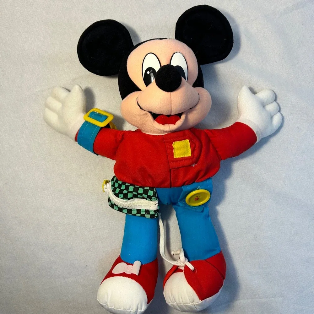 Vintage Disney Mickey Mouse Dress Me Learning‎ Plush Toy Zipper Button Buckle